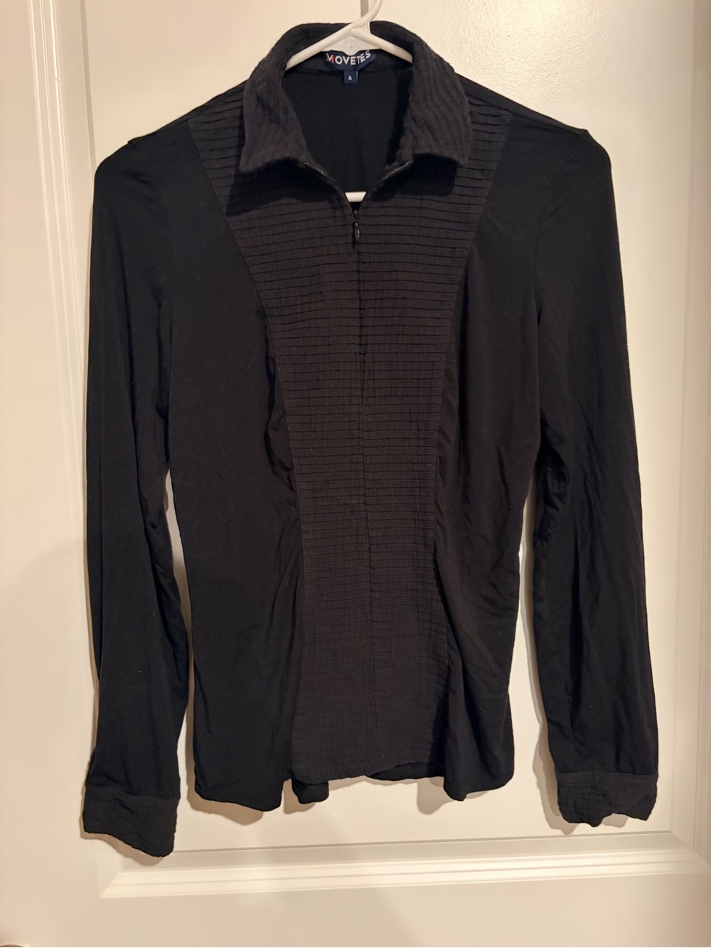 Movetes Black Textured Quarter Zip-Front Long Sleeve Top
